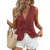 imagePRETTYGARDEN Women 2026 Summer Tie Front Eyelet Tank Tops Trendy Floral Vest Sleeveless V Neck Dressy Blouse Vacation OutfitsBrown Red
