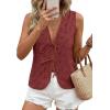 imagePRETTYGARDEN Women 2026 Summer Tie Front Eyelet Tank Tops Trendy Floral Vest Sleeveless V Neck Dressy Blouse Vacation OutfitsBrown Red