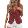 imagePRETTYGARDEN Women 2026 Summer Tie Front Eyelet Tank Tops Trendy Floral Vest Sleeveless V Neck Dressy Blouse Vacation OutfitsBrown Red