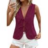 imagePRETTYGARDEN Women 2026 Summer Tie Front Eyelet Tank Tops Trendy Floral Vest Sleeveless V Neck Dressy Blouse Vacation OutfitsBurgundy