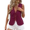 imagePRETTYGARDEN Women 2026 Summer Tie Front Eyelet Tank Tops Trendy Floral Vest Sleeveless V Neck Dressy Blouse Vacation OutfitsBurgundy