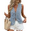 imagePRETTYGARDEN Women 2026 Summer Tie Front Eyelet Tank Tops Trendy Floral Vest Sleeveless V Neck Dressy Blouse Vacation OutfitsDusty Blue