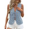 imagePRETTYGARDEN Women 2026 Summer Tie Front Eyelet Tank Tops Trendy Floral Vest Sleeveless V Neck Dressy Blouse Vacation OutfitsDusty Blue