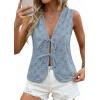 imagePRETTYGARDEN Women 2026 Summer Tie Front Eyelet Tank Tops Trendy Floral Vest Sleeveless V Neck Dressy Blouse Vacation OutfitsDusty Blue