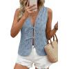 imagePRETTYGARDEN Women 2026 Summer Tie Front Eyelet Tank Tops Trendy Floral Vest Sleeveless V Neck Dressy Blouse Vacation OutfitsDusty Blue