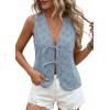 imagePRETTYGARDEN Women 2026 Summer Tie Front Eyelet Tank Tops Trendy Floral Vest Sleeveless V Neck Dressy Blouse Vacation OutfitsDusty Blue