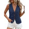 imagePRETTYGARDEN Women 2026 Summer Tie Front Eyelet Tank Tops Trendy Floral Vest Sleeveless V Neck Dressy Blouse Vacation OutfitsNavy Blue