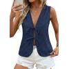 imagePRETTYGARDEN Women 2026 Summer Tie Front Eyelet Tank Tops Trendy Floral Vest Sleeveless V Neck Dressy Blouse Vacation OutfitsNavy Blue