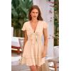 imagePRETTYGARDEN Women Summer Short Dress 2026 Casual V Neck Short Sleeve Tiered Bow Mini Sun Dresses Beach Vacation SundressApricot