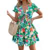 imagePRETTYGARDEN Women Summer Short Dress 2026 Casual V Neck Short Sleeve Tiered Bow Mini Sun Dresses Beach Vacation SundressFloral Green Orange