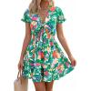 imagePRETTYGARDEN Women Summer Short Dress 2026 Casual V Neck Short Sleeve Tiered Bow Mini Sun Dresses Beach Vacation SundressFloral Green Orange