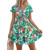 imagePRETTYGARDEN Women Summer Short Dress 2026 Casual V Neck Short Sleeve Tiered Bow Mini Sun Dresses Beach Vacation SundressFloral Green Orange