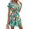 imagePRETTYGARDEN Women Summer Short Dress 2026 Casual V Neck Short Sleeve Tiered Bow Mini Sun Dresses Beach Vacation SundressFloral Green Orange