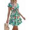 imagePRETTYGARDEN Women Summer Short Dress 2026 Casual V Neck Short Sleeve Tiered Bow Mini Sun Dresses Beach Vacation SundressFloral Green Orange
