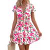 imagePRETTYGARDEN Women Summer Short Dress 2026 Casual V Neck Short Sleeve Tiered Bow Mini Sun Dresses Beach Vacation SundressFloral Green Pink