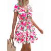 imagePRETTYGARDEN Women Summer Short Dress 2026 Casual V Neck Short Sleeve Tiered Bow Mini Sun Dresses Beach Vacation SundressFloral Green Pink
