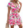imagePRETTYGARDEN Women Summer Short Dress 2026 Casual V Neck Short Sleeve Tiered Bow Mini Sun Dresses Beach Vacation SundressFloral Green Pink