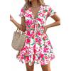 imagePRETTYGARDEN Women Summer Short Dress 2026 Casual V Neck Short Sleeve Tiered Bow Mini Sun Dresses Beach Vacation SundressFloral Green Pink
