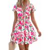 imagePRETTYGARDEN Women Summer Short Dress 2026 Casual V Neck Short Sleeve Tiered Bow Mini Sun Dresses Beach Vacation SundressFloral Green Pink