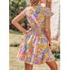 imagePRETTYGARDEN Women Summer Short Dress 2026 Casual V Neck Short Sleeve Tiered Bow Mini Sun Dresses Beach Vacation SundressFloral Orange