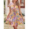 imagePRETTYGARDEN Women Summer Short Dress 2026 Casual V Neck Short Sleeve Tiered Bow Mini Sun Dresses Beach Vacation SundressFloral Orange