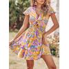 imagePRETTYGARDEN Women Summer Short Dress 2026 Casual V Neck Short Sleeve Tiered Bow Mini Sun Dresses Beach Vacation SundressFloral Orange
