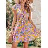 imagePRETTYGARDEN Women Summer Short Dress 2026 Casual V Neck Short Sleeve Tiered Bow Mini Sun Dresses Beach Vacation SundressFloral Orange