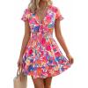 imagePRETTYGARDEN Women Summer Short Dress 2026 Casual V Neck Short Sleeve Tiered Bow Mini Sun Dresses Beach Vacation SundressFloral Pink Orange