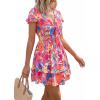 imagePRETTYGARDEN Women Summer Short Dress 2026 Casual V Neck Short Sleeve Tiered Bow Mini Sun Dresses Beach Vacation SundressFloral Pink Orange