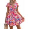 imagePRETTYGARDEN Women Summer Short Dress 2026 Casual V Neck Short Sleeve Tiered Bow Mini Sun Dresses Beach Vacation SundressFloral Pink Orange