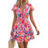 imagePRETTYGARDEN Women Summer Short Dress 2026 Casual V Neck Short Sleeve Tiered Bow Mini Sun Dresses Beach Vacation SundressFloral Pink Orange