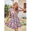 imagePRETTYGARDEN Women Summer Short Dress 2026 Casual V Neck Short Sleeve Tiered Bow Mini Sun Dresses Beach Vacation SundressFloral Purple