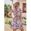 imagePRETTYGARDEN Women Summer Short Dress 2026 Casual V Neck Short Sleeve Tiered Bow Mini Sun Dresses Beach Vacation SundressFloral Purple