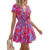 imagePRETTYGARDEN Women Summer Short Dress 2026 Casual V Neck Short Sleeve Tiered Bow Mini Sun Dresses Beach Vacation SundressFloral Rose Red
