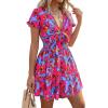 imagePRETTYGARDEN Women Summer Short Dress 2026 Casual V Neck Short Sleeve Tiered Bow Mini Sun Dresses Beach Vacation SundressFloral Rose Red