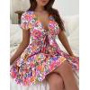 imagePRETTYGARDEN Women Summer Short Dress 2026 Casual V Neck Short Sleeve Tiered Bow Mini Sun Dresses Beach Vacation SundressFloral White