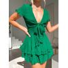 imagePRETTYGARDEN Women Summer Short Dress 2026 Casual V Neck Short Sleeve Tiered Bow Mini Sun Dresses Beach Vacation SundressGreen