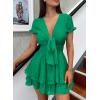 imagePRETTYGARDEN Women Summer Short Dress 2026 Casual V Neck Short Sleeve Tiered Bow Mini Sun Dresses Beach Vacation SundressGreen