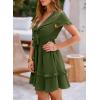 imagePRETTYGARDEN Women Summer Short Dress 2026 Casual V Neck Short Sleeve Tiered Bow Mini Sun Dresses Beach Vacation SundressOlive Green
