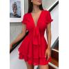 imagePRETTYGARDEN Women Summer Short Dress 2026 Casual V Neck Short Sleeve Tiered Bow Mini Sun Dresses Beach Vacation SundressRed