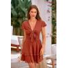 imagePRETTYGARDEN Women Summer Short Dress 2026 Casual V Neck Short Sleeve Tiered Bow Mini Sun Dresses Beach Vacation SundressRust Red