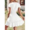 imagePRETTYGARDEN Women Summer Short Dress 2026 Casual V Neck Short Sleeve Tiered Bow Mini Sun Dresses Beach Vacation SundressWhite