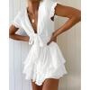 imagePRETTYGARDEN Women Summer Short Dress 2026 Casual V Neck Short Sleeve Tiered Bow Mini Sun Dresses Beach Vacation SundressWhite