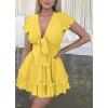 imagePRETTYGARDEN Women Summer Short Dress 2026 Casual V Neck Short Sleeve Tiered Bow Mini Sun Dresses Beach Vacation SundressYellow
