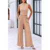 imagePRETTYGARDEN Womens 2 Piece Lounge Sets Ribbed Knit Tank Tops Wide Leg Pants Matching Outfits KhakiSmall