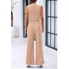 imagePRETTYGARDEN Womens 2 Piece Lounge Sets Ribbed Knit Tank Tops Wide Leg Pants Matching Outfits KhakiSmall