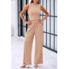 imagePRETTYGARDEN Womens 2 Piece Lounge Sets Ribbed Knit Tank Tops Wide Leg Pants Matching Outfits KhakiSmall