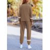 imagePRETTYGARDEN Womens 2 Piece Outfits Fall Fashion 2024 Striped 14 Zip Pullover Tops Long Sweatpants Tracksuit Sets Dark KhakiMedium