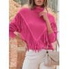 imagePRETTYGARDEN Womens 2024 Fall Knit Pullover Sweaters Long Sleeve Turtleneck Fringe Jumper Tops BlouseRose Red