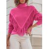 imagePRETTYGARDEN Womens 2024 Fall Knit Pullover Sweaters Long Sleeve Turtleneck Fringe Jumper Tops BlouseRose Red